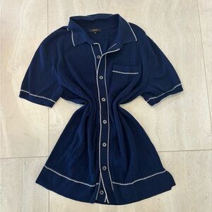 Quince Navy Blue Knit Top with silk and organic cotton. size M